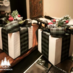 Cubos TARTÁN 2 bloques de madera decorativos navideños
