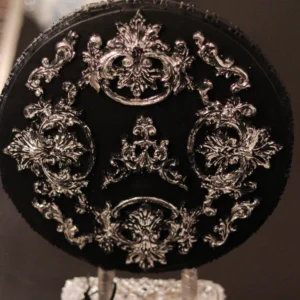 Escultura Ónix de Escayola con Relieve, Marquetería y Pan de Oro Plata