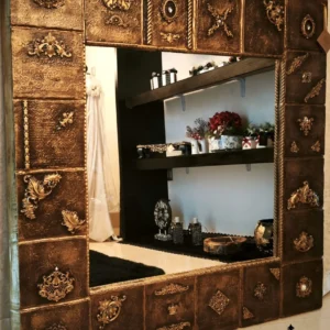 Espejo GRAND CACAO de madera con marquetería y fondo con relieve