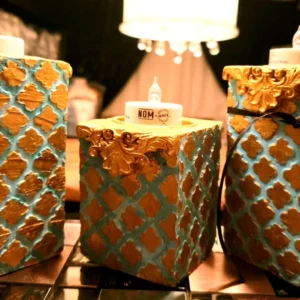Trío portavelas MEDITERRÁNEO de escayola con velas LED