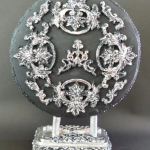 Escultura Ónix de Escayola con Relieve, Marquetería y Pan de Oro Plata