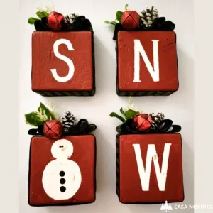 Bloques NIEVE 10cmx10cm Madera Decoración Navideña